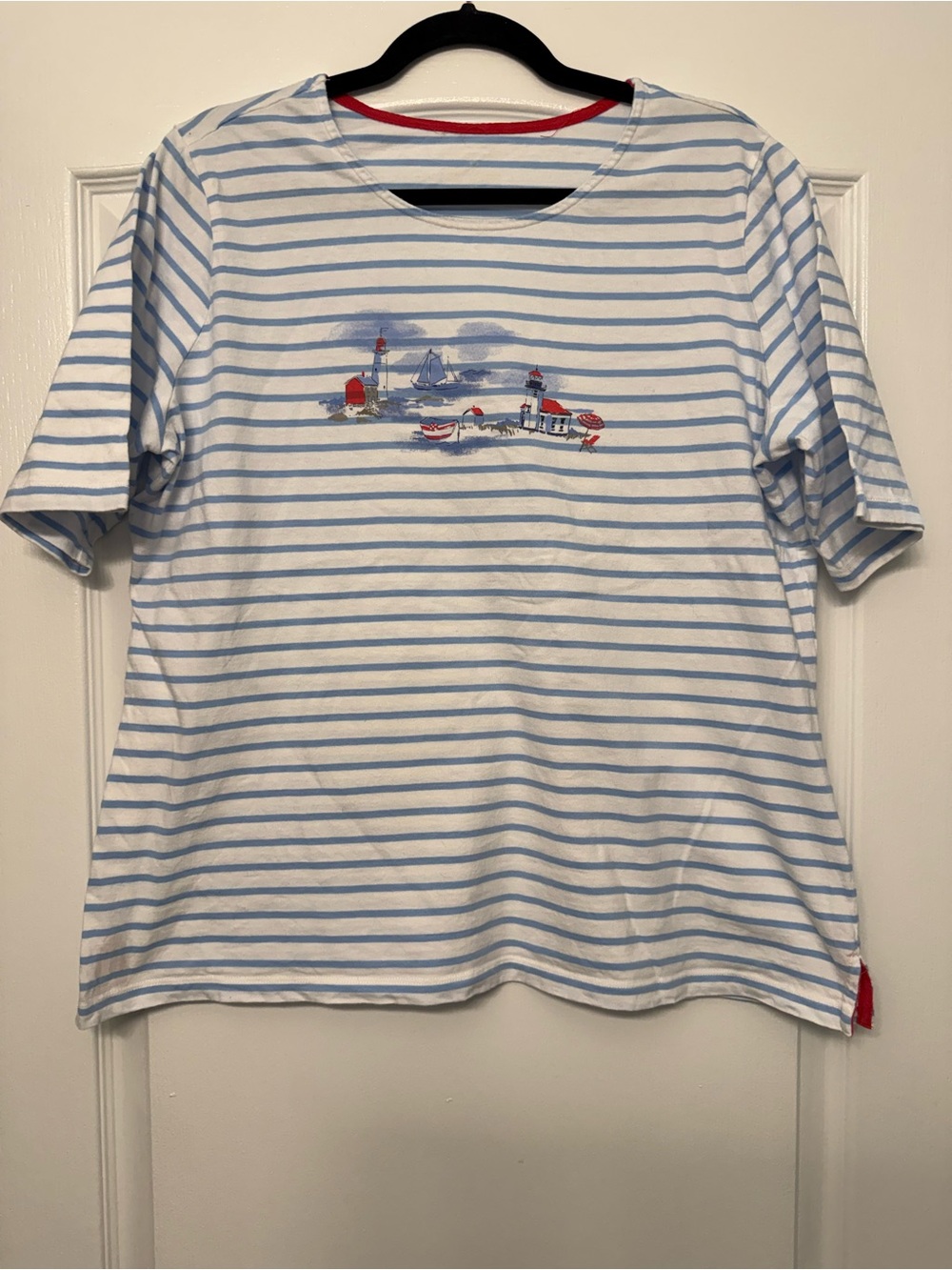 Appleseed's Blue & White Striped Short Sleeve Tee with Nautical Chest Print